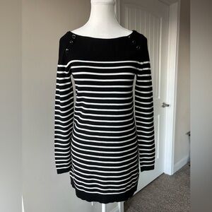 Like New White House Black Market Black White Stripe Sweater Dress. Small